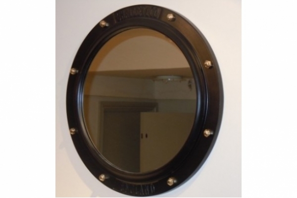Porthole Mirror Satin Black With Antique Gold Nuts (Price on application)