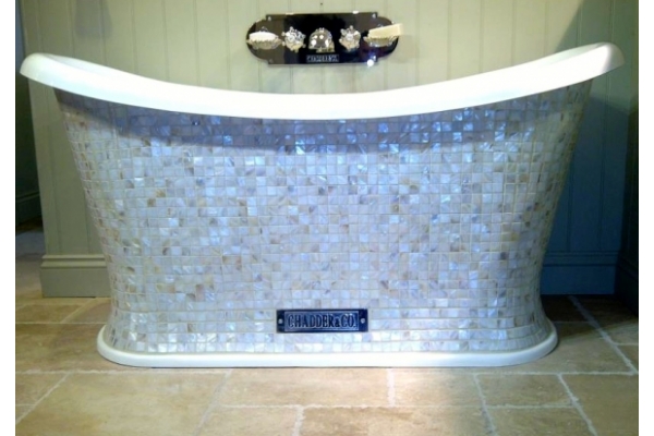 Chadite Chariot Bath with square Mother of Pearl mosaic exterior.