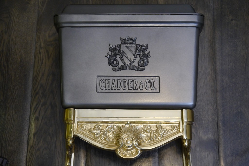 black and brass high level traditional toilet cistern chadder and co