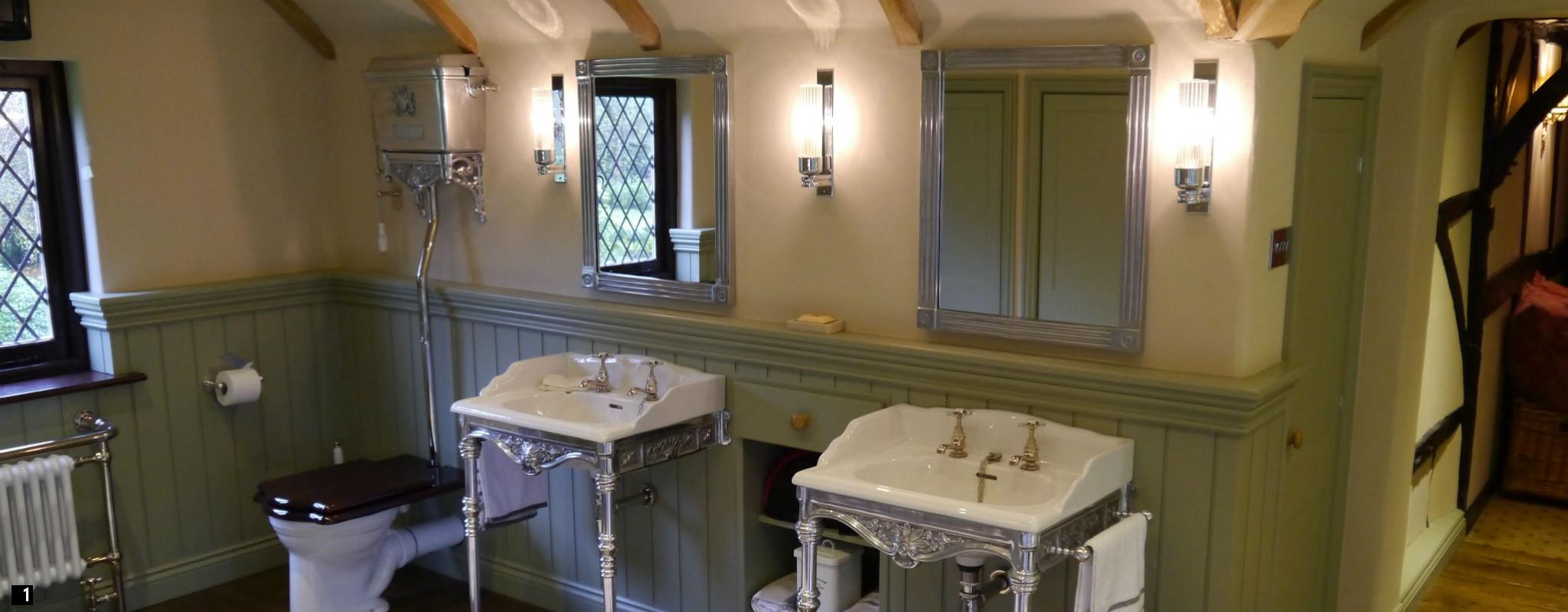 His and Her Classic Chadder Basins + Polished Metal Washstands, Nickel Fittings