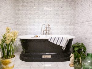Churchill Bathtub with Nero Marquina Black Marble Mosaic Exterior