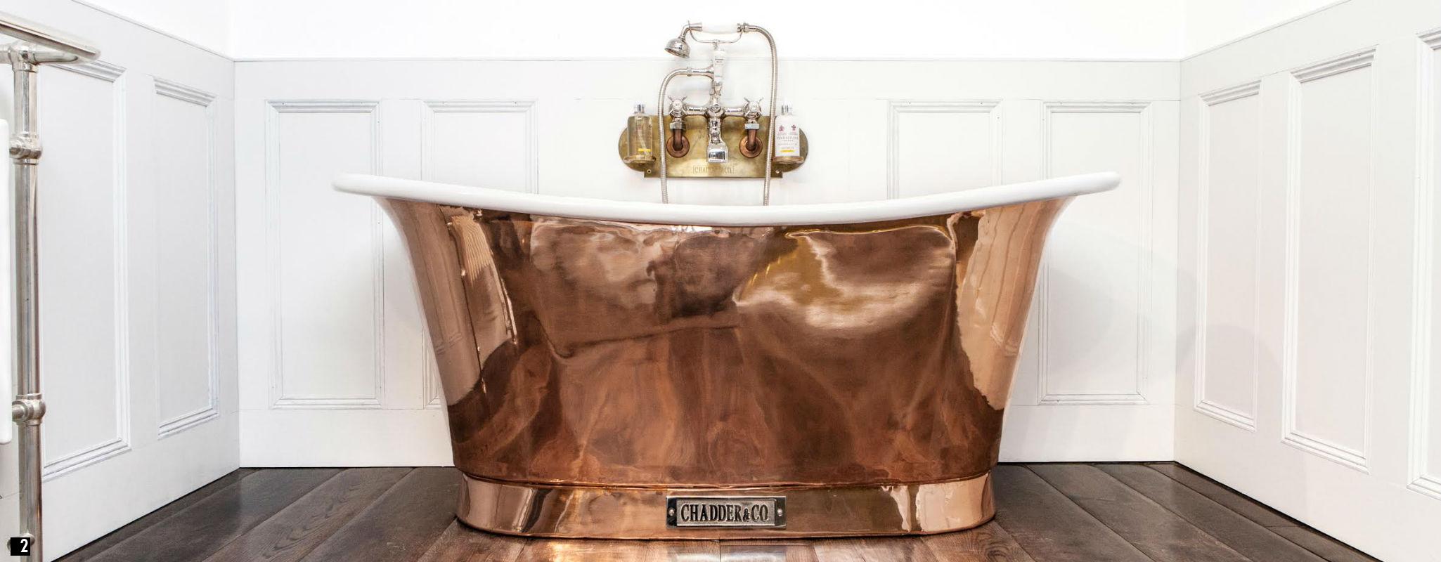 Vintage Copper Bath with Enamel Interior
